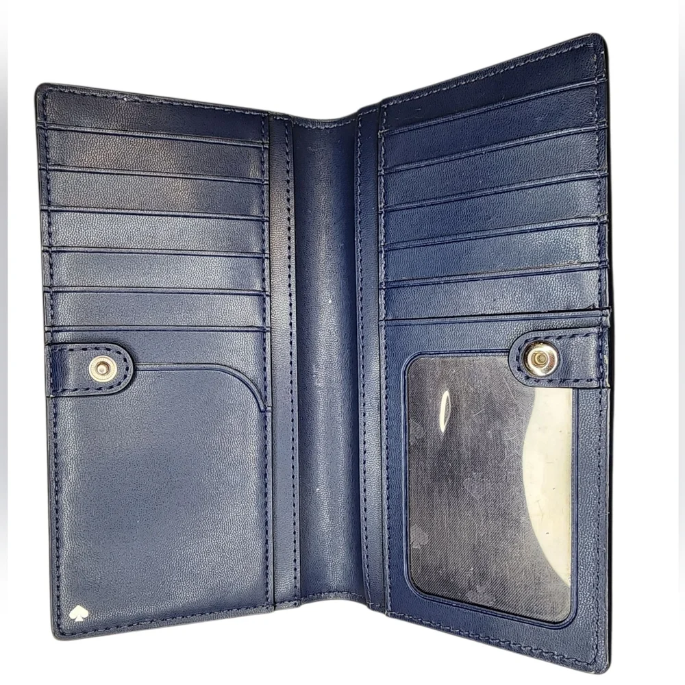 KATE SPADE Cameron Large Slim Bifold Wallet, Lilac/Navy blue, leather
